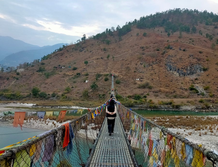 Punakha Suspension Bridge Above The Pristine Pho Chhu River