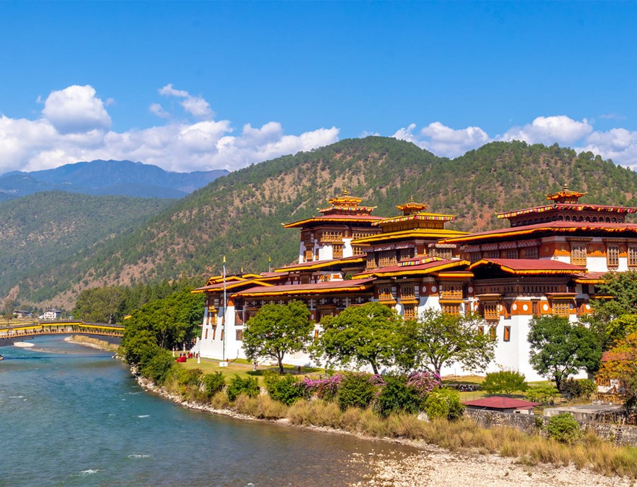 Punakha Dzong Overlooking The Serene Punakha Valley