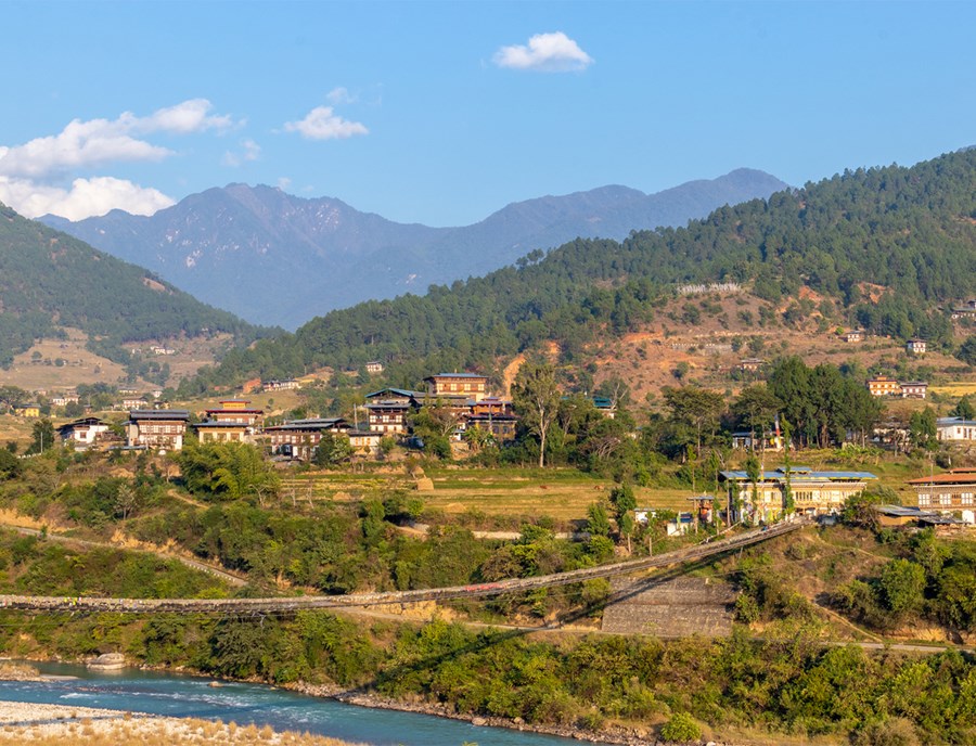 Pho Chhu Suspension Bridge Crossing Punakha’S Serene River
