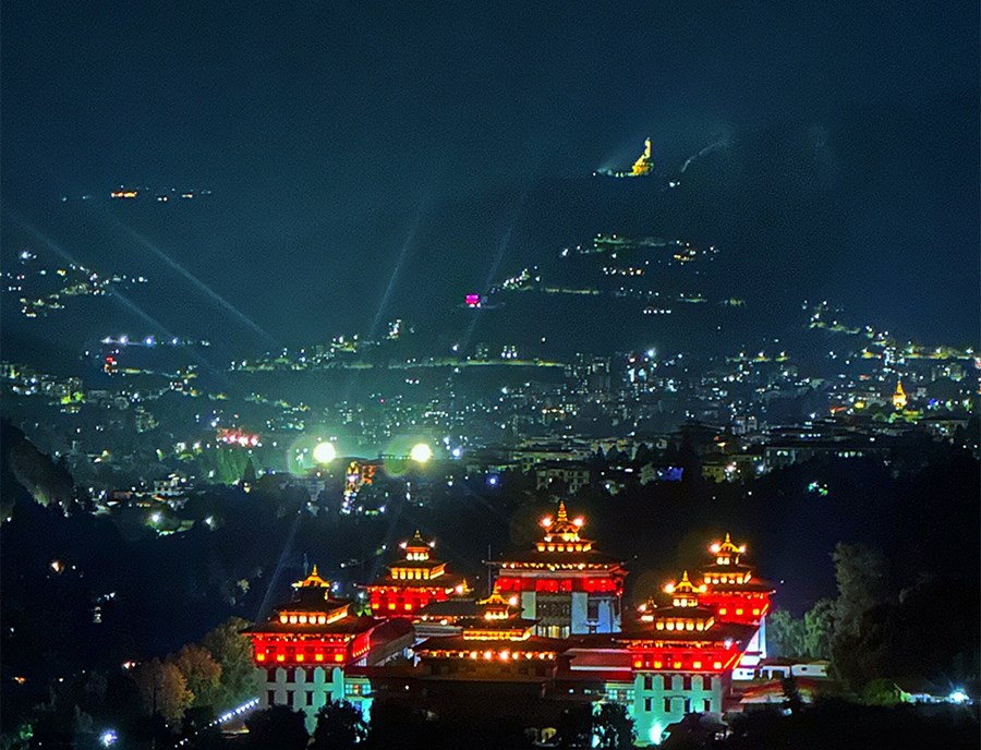 Tashichho Dzong Glowing In Thimphu’S Golden Evening Light
