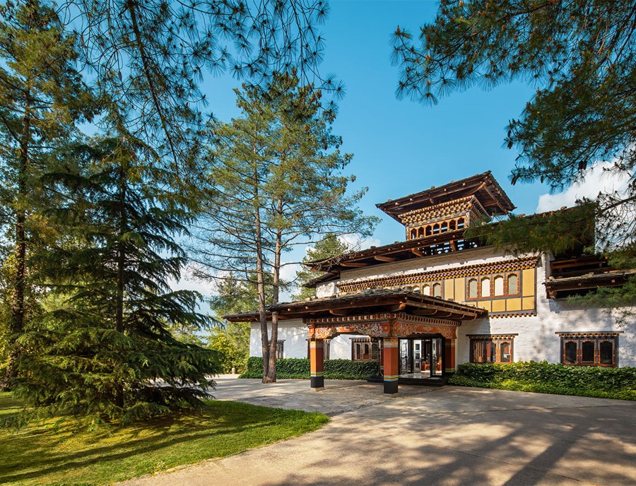 COMO Uma Paro Entrance Set Against Peaceful Paro Valley Landscape
