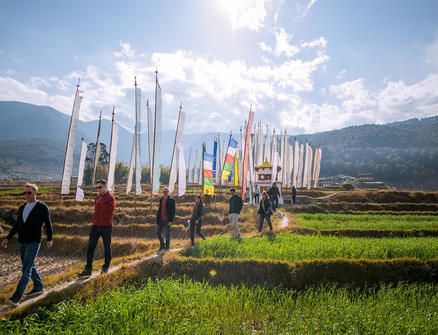 Traditional Bhutan Village Set Among Punakha Rice Terraces