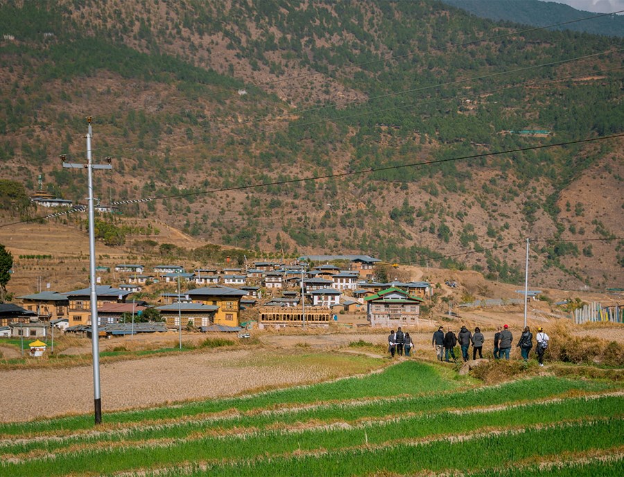 Traditional Bhutan Village Nestled Among Peaceful Himalayan Valleys
