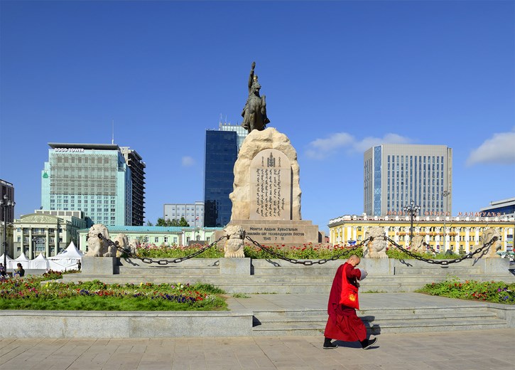 Stroll through Sukhbaatar Square, the central heart of Ulaanbaatar