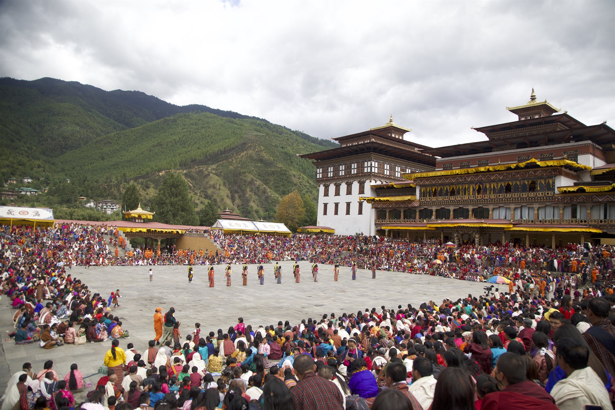 Tashichho Dzong shines during Thimphu Tshechu Festival