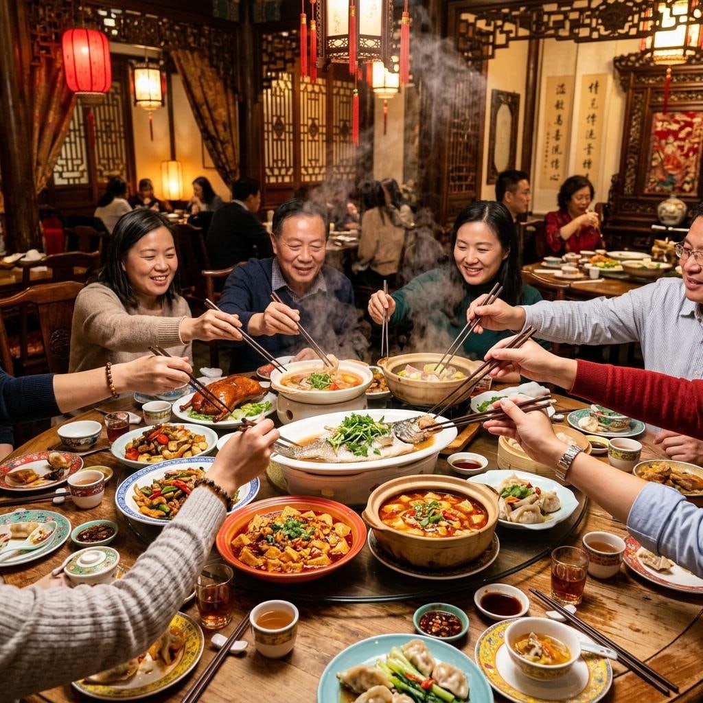 Share dishes thoughtfully and follow the host during traditional Chinese meals