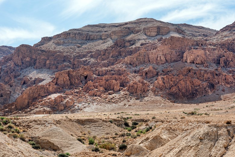 The Qumran caves, West bank, Israel is the place in the Holy Land, where the Dead Sea Scrolls were discovered