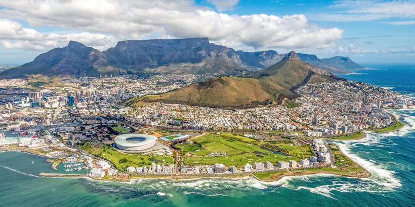 Modern cityscape of Cape Town with Table Mountain in South Africa