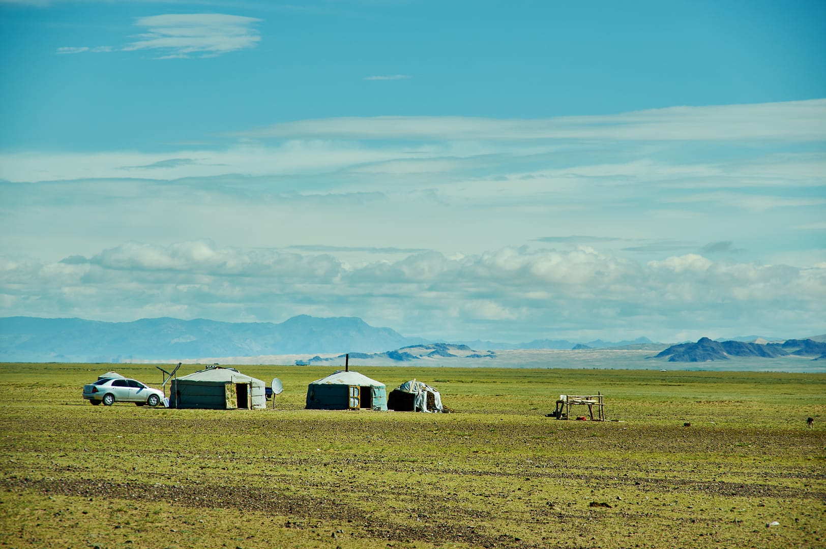 Mongolian Ger Camp Serving Warm Meals Amid Endless Grasslands