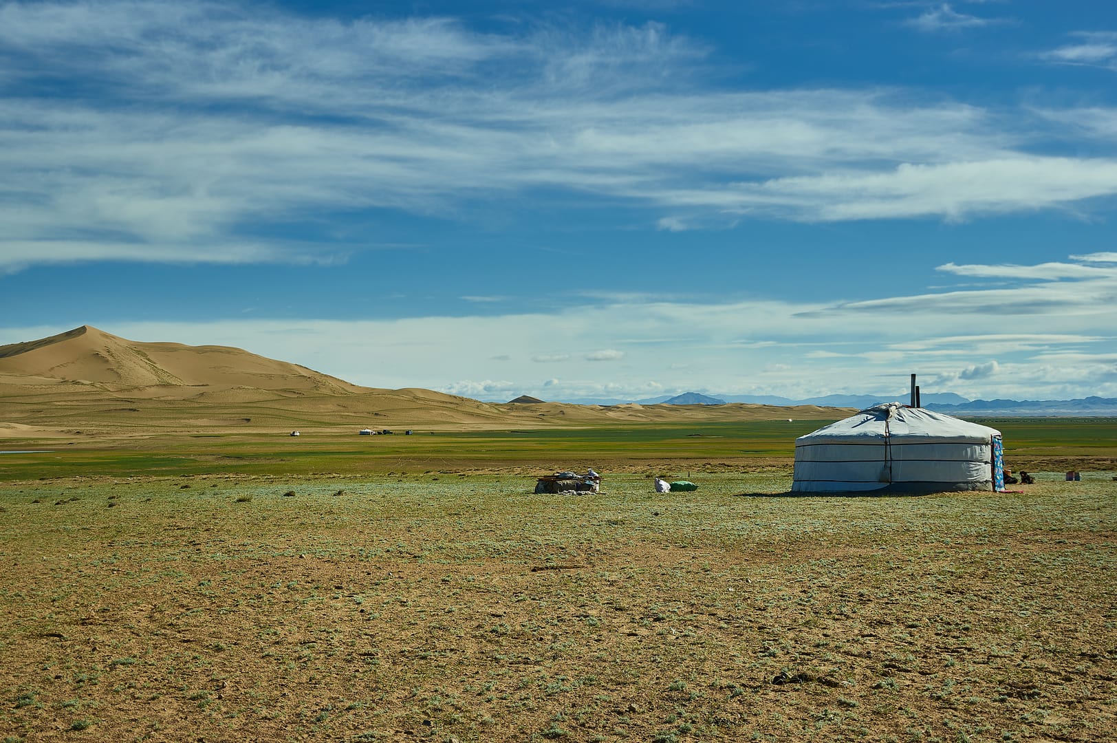 Traditional Mongolian Ger Resting Peacefully Across The Endless Steppe