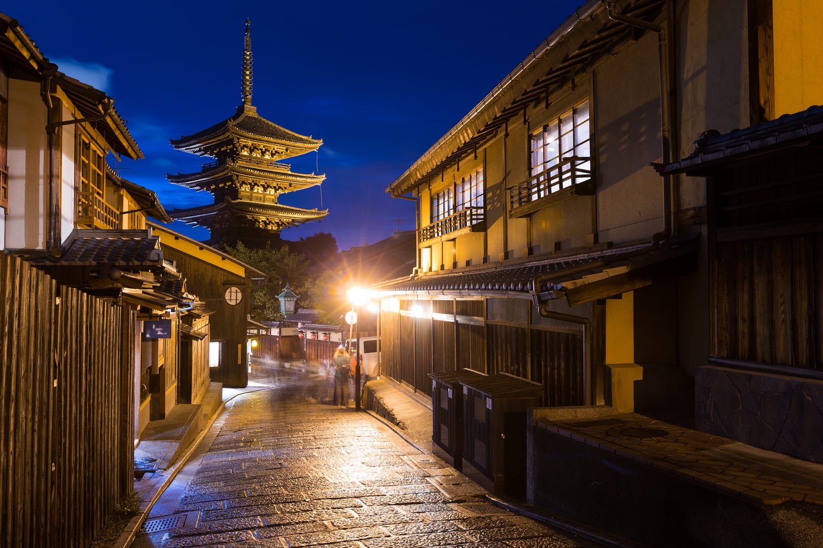 Yasaka Pagoda Glowing Above The Historic Streets Of Kyoto